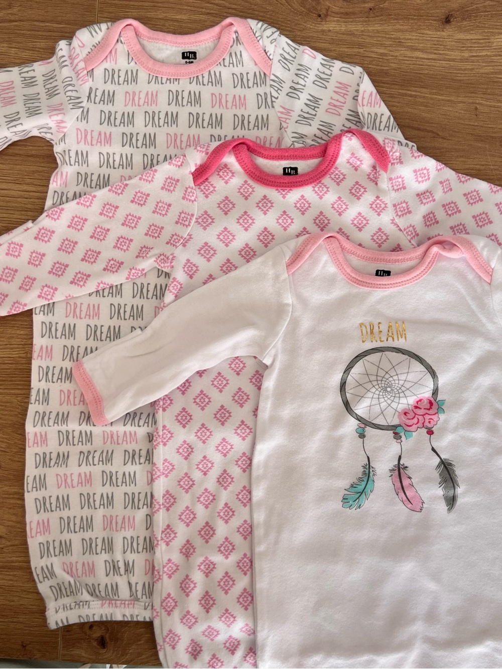 HB Baby Girls Pink Dream-themed sleeper gowns- set of 3